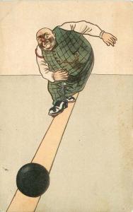 Artist impression Bowling Sports Comic Fat Man 1914 Postcard 118