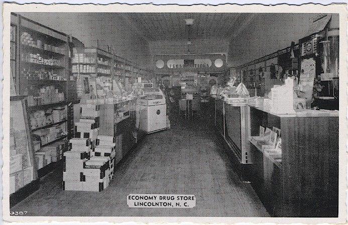 Lincolnton NC Economy Drug Store Interior Vintage Postcard