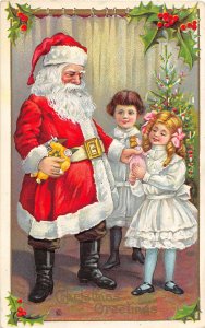 G51/ Santa Claus Christmas Postcard c1910 Girls Jester Tree 26