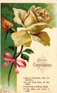 Heartiest Congratulations Yellow Roses Friendly Greetings Vintage Postcard 1909
