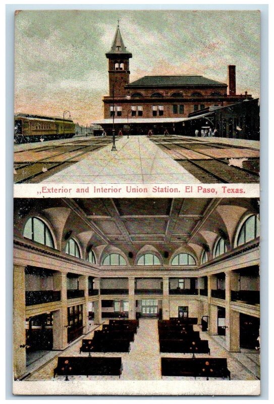 c1910 Exterior and Interior Union Station El Paso Texas TX Multiview Postcard