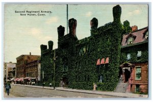 1914 Second Regiment Armory Building Plant Covered Railway New Haven CT Postcard