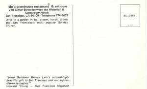 Lehrs Greenhouse Restaurant and Antiques San Francisco & San Diego California