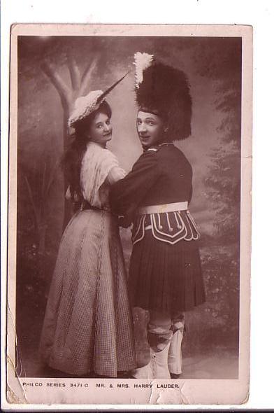 Mr and Mrs Harry Lauder, Actress and Actor, Scottish Kilt, Used Vintage Postcard