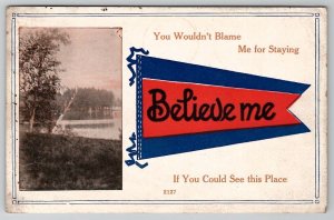 Believe Me Message Pennant Warren MN 1915 Cramer Family Kankakee IL Postcard B24