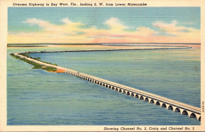 Florida Keys Overseas Highway To Key West Looking Southwest From Lower Matecu...