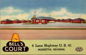 Linen Postcard The Bell's Court 4 Lane Highway U.S. 41 in Marietta, Georgia
