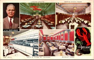 Postcard Multiple Views J.H. Ireland Oyster House Restaurant in Chicago Illinois