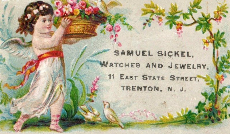 1880's Lovely Angel Watches Samuel Sickel, Trenton, NJ Victorian Trade Card P48 