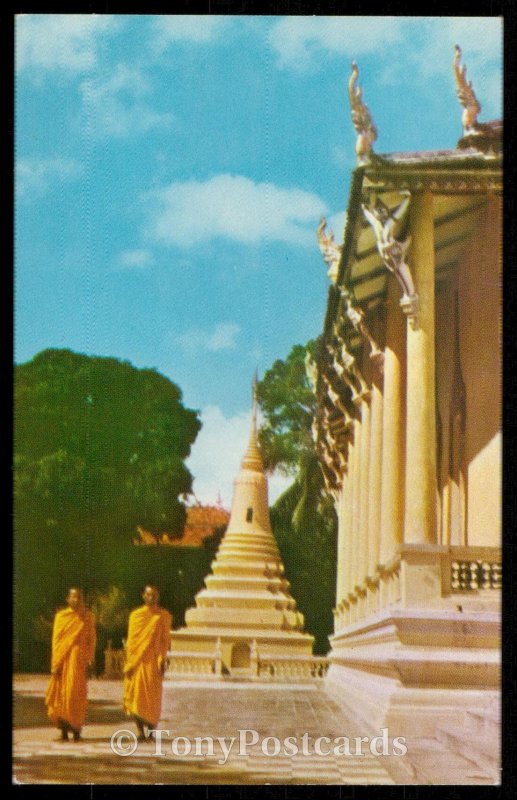 The Buddhist Monks and the Pagoda in Cambodia