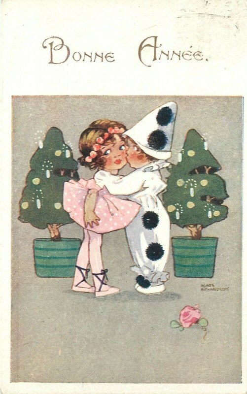 French New Year Comique Postcard 4202 Pierrot kisses Ballerina Agnes Richardson