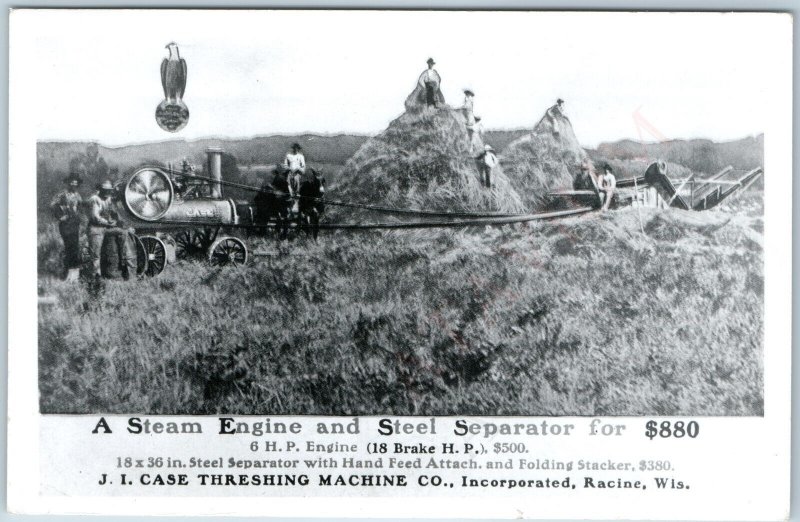 c1950s Racine J.I. Case Manipulated RPPC Advertising Steam Engine Threshing A199