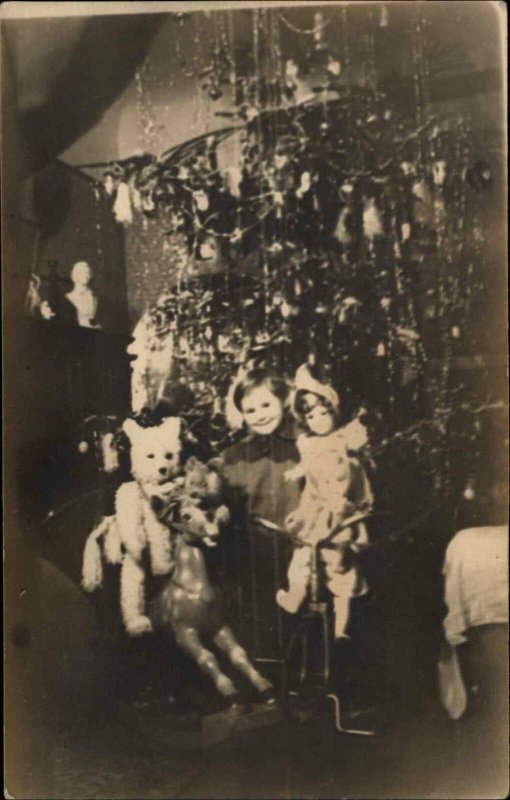 Christmas - Children Tree & Toys c1910 Amateur Photo Postcard Size Blank Back