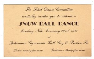 1933 SNOW BALL DANCE*SOKOL COMMITTEE*BOHEMIAN GYMNASTIC HALL BALTIMORE MD*ESSEX