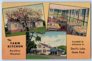 Baraboo Wisconsin WI Postcard The Farm Kitchen Restaurant Scene c1940's Vintage