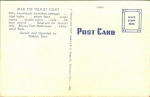 US Hwy 17 Blue Top Tourist Court Motel Savannah Georgia GA UNP Linen Postcard