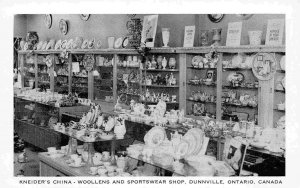 Kneider's China Woollens Sportswear Shop Interior Dunville ONT Canada postcard