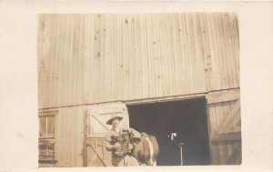 J26/ Elyria? Ohio RPPC Postcard c1910 Cow Farm Barn Farmer Occupational 71