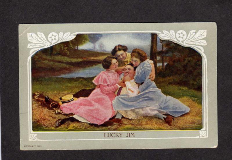 Lucky Jim Man Three Women Threesome Romance Love Vintage Postcard Carte Postale