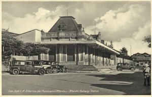 Costa Rica, C.A., SAN JOSÉ, Atlantic Railway Station, Cars (1920s) Postcard