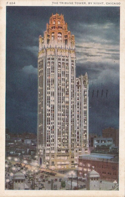 Illinois Chicago The Tribune Tower By Night 1939 sk5990