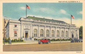 ELIZABETH, New Jersey NJ    POST OFFICE  ca1930's Cars  UNION COUNTY  Postcard