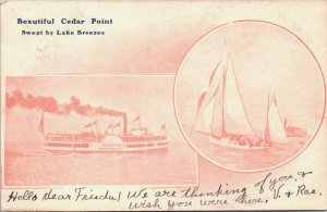 Steamboat Sailboat Cedar Point Iowa Postcard to Sander & Recker Furniture IN