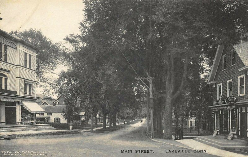 Lakeville CT Main Street Ice Cream Lunch Storefronts Postcard