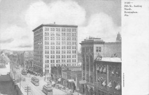 20TH STREET LOOKING NORTH BIRMINGHAM ALABAMA TROLLEY CARS POSTCARD (c. 1905)