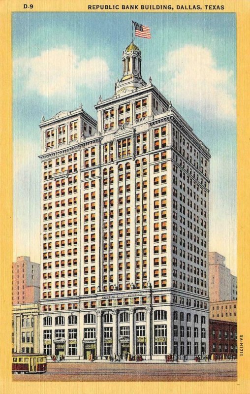 Republic Bank Building, Dallas, Texas c1940s Vintage Linen Postcard