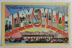 Marysville California Large Letter Pictorial Curt Teich Postcard S20