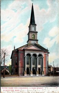 Postcard MA Worcester Notre Dame Des Canadiens Church Park Street UDB 1909 H16