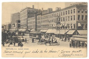 Market Street, Newark, New Jersey, Undivided Back Tuck Postcard Mailed 1905