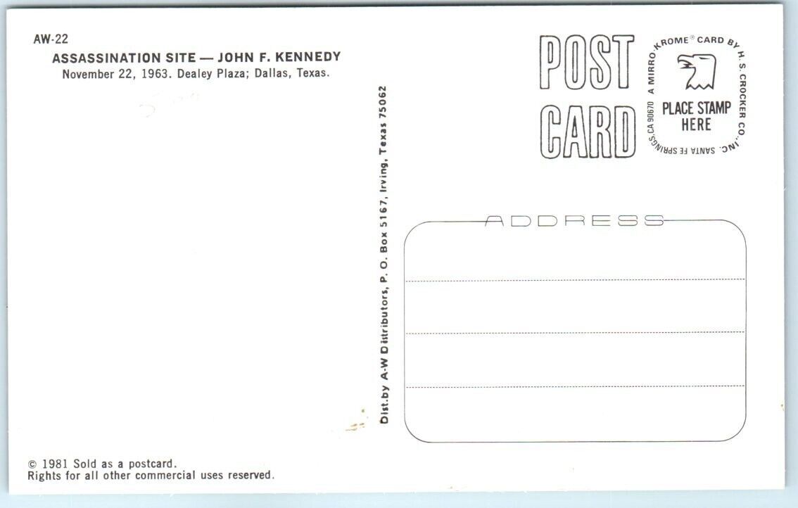Postcard Assassination Site John F. Kennedy Dealey Plaza, Dallas