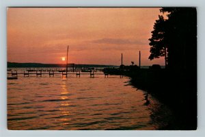 Chautauqua NY-New York, Sunset Over Chautauqua Lake, Chrome Postcard