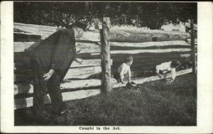 Boys Caught Sneaking Thru Fence - Police Officer Cop c1910 Postcard