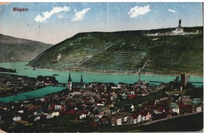 VINTAGE POSTCARD VALLEY VIEW OF BINGEN RHINELAND GERMANY AIRMAILED TO U.S.A. 192