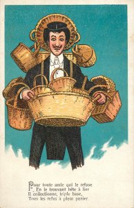 France humour friendship man with baskets comic caricature postcard