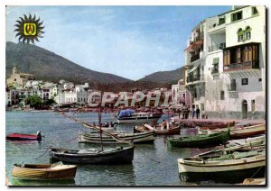 Modern Postcard Costa Brava Cadaques Barcas y Detailed Look of the playa