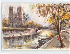 Postcard Notre Dame et La Seine, Paris, France