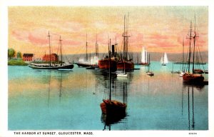 Massachusetts Gloucester The Harbor At Sunset Curteich