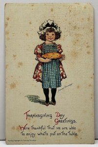 Thanksgiving Little Girl With Pie, We're Thankful by Brundage 1914 Postcard B16