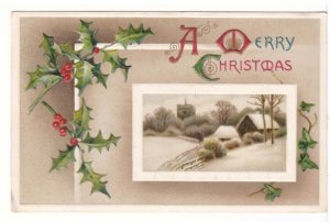 A Merry Christmas, Rural Winter Scene, Vintage 1913 Winsch Back Postcard