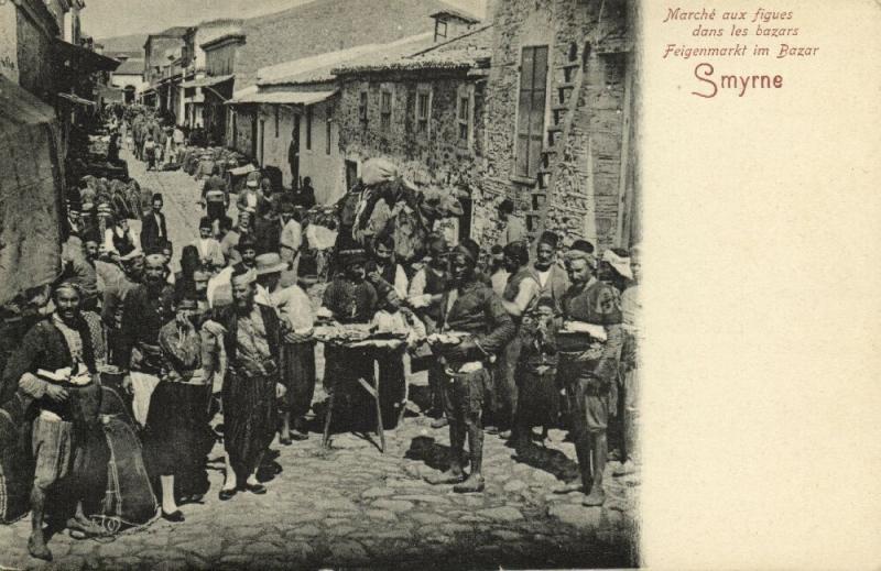 ottoman turkey, SMYRNE SMYRNA, Fig Market in Bazar (1899)