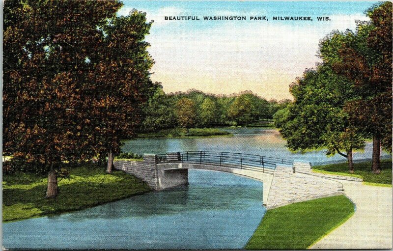 Beautiful Washington Park Milwaukee Wisconsin Wi Linen Postcard EC Kropp VTG UNP 