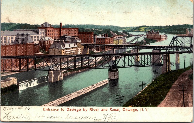 Vtg 1906 Entrance to Oswego by River & Canal Oswego New York NY Postcard