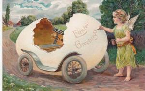 LP73    Easter Holiday Greetings postcard,   Angel, painting