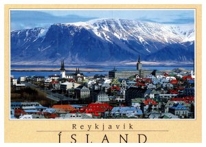 Postcard Iceland Reykjavik - view of city with mountain Esja in background