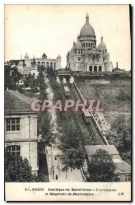 Postcard Old Paris Basilica of Sacre Coeur in Montmartre Funicular and The Re...