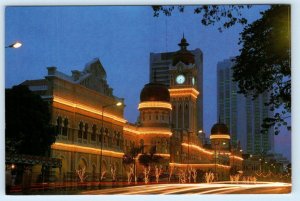 KUALA LUMPUR, MALAYSIA~ Night Lights SULTAN ABDUL SARNAD BUILDING 4x6 Postcard